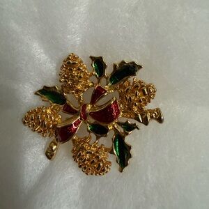 Elegant Gold and Green Pinecone Brooch